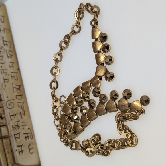 J. Crew Smoky Rhinestone Collar Statement Necklace - Antique Gold Tone - EUC - Picture 6 of 7